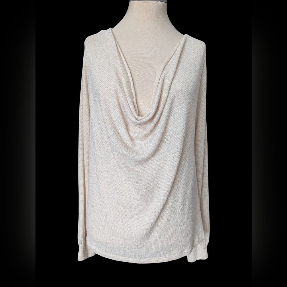 Free People Soft Cream Draped Cowl Neck Sweater With Rose Gold Metallic  Details